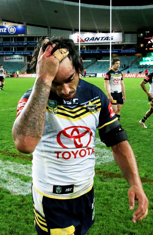 Johnathan Thurston dejected at full time. Picture: Mark Evans