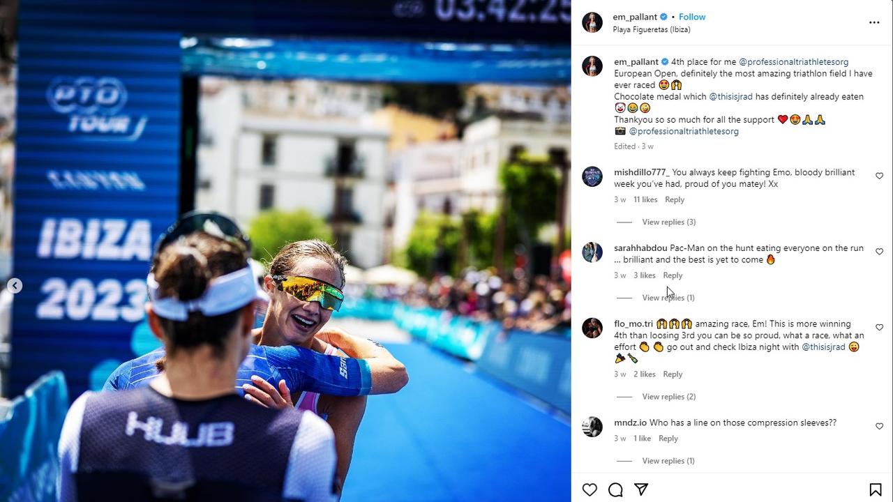 Emma Pallant-Browne finished fourth after passing eight people on the run leg. Picture: Instagram/ProfessionalTriathletesOrganisation