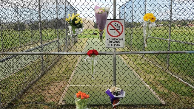 Floral tributes are building at the Macksville cricket nets. Picture: Peter Lorimer