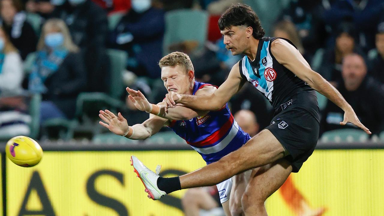 Riley Bonner was a bright spark in a terrible night for the Power in the prelim. Picture: AFL Photos via Getty Images