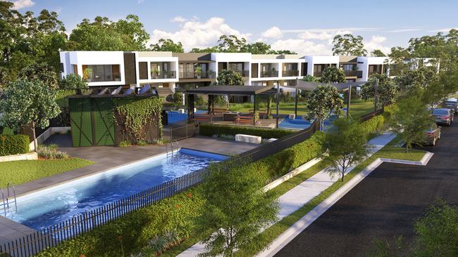 What it will look like ... an artist’s impression of the lush community green at Mirvac's Georges Cove residences in Moorebank.