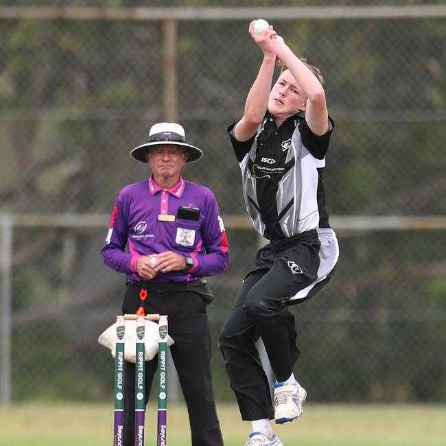 Tasman Davidson bowled a clutch final over for Charlestown to send the game to a super over. Picture: Sue Graham.