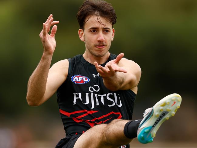 MELBOURNE, AUSTRALIA - JANUARY 22: Nic Martin of the Bombers in action during the Essendon Bombers training session at the NEC Hangar on January 22, 2024 in Melbourne, Australia. (Photo by Michael Willson/AFL Photos via Getty Images)