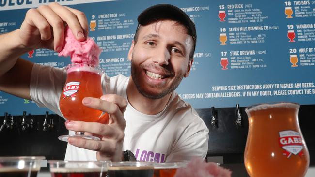 Nick Campbell from Local Brewing Company with a Fairy Floss Dessert Sour beer, which will be on offer at the Great Australian Beer Spectapular. Picture: David Crosling