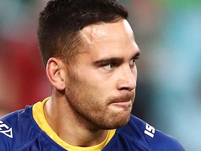 SYDNEY, AUSTRALIA - JULY 28: Corey Norman of the Eels looks dejected after being sin binned during the round 20 NRL match between the South Sydney Rabbitohs and the Parramatta Eels at ANZ Stadium on July 28, 2018 in Sydney, Australia. (Photo by Mark Kolbe/Getty Images)