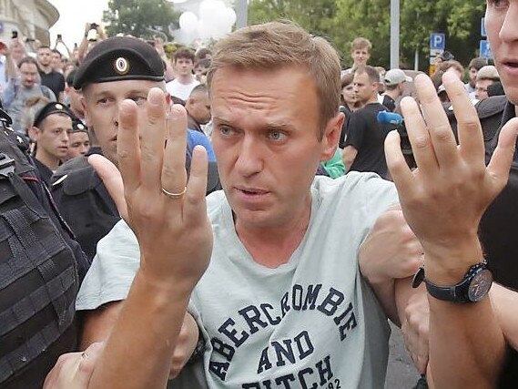 Russian opposition leader Alexei Navalny is led away by police in 2019. Picture: Supplied