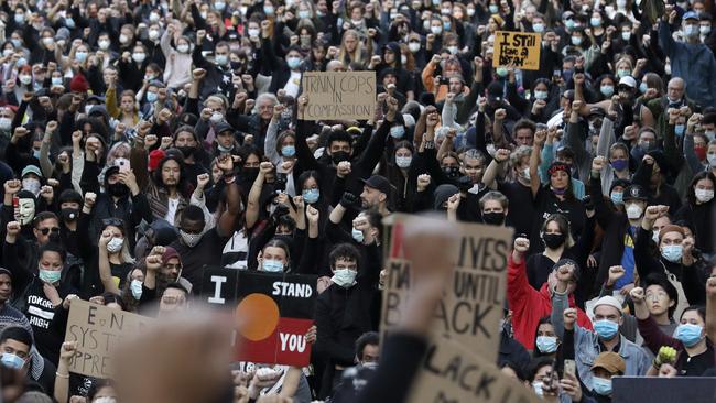 Protesters gather in Sydney on June 6, to support the cause of U.S. protests over the death of George Floyd. AP Photo/Rick Rycroft