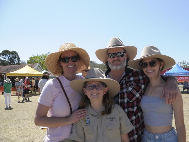 (From left) Sharon, Darcy, and Luke Jones and Gemma Gardner enjoying their Sunday at the Murphys Creek Chilli Festival. Picture: Isabella Pesch