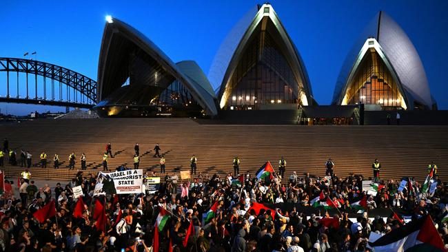 The Free Palestine rally outside Sydney Opera House on October 9, 2023. Picture: AAP