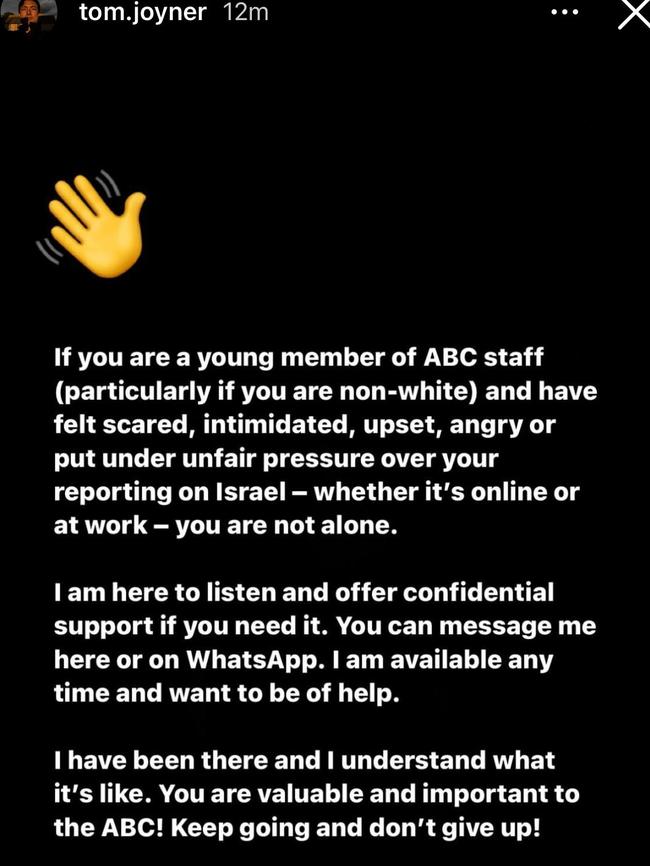 ABC journalist Tom Joyner shared a social media post offering support to staff on Monday, January 22, 2024. Source: Instagram