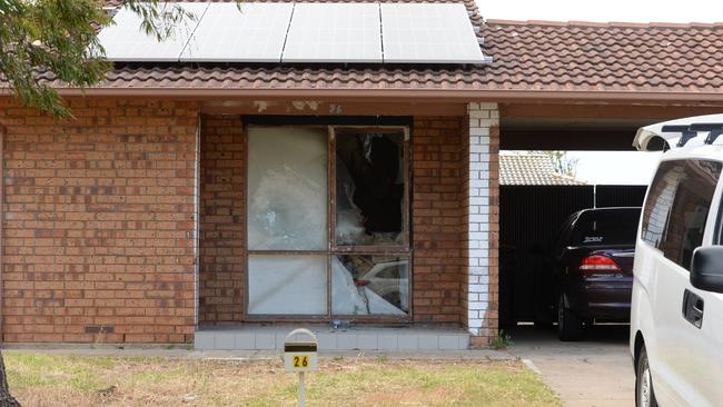 A Housing Trust home at Huntfield Heights where a window was broken and furniture set alight. Picture: Brenton Edwards