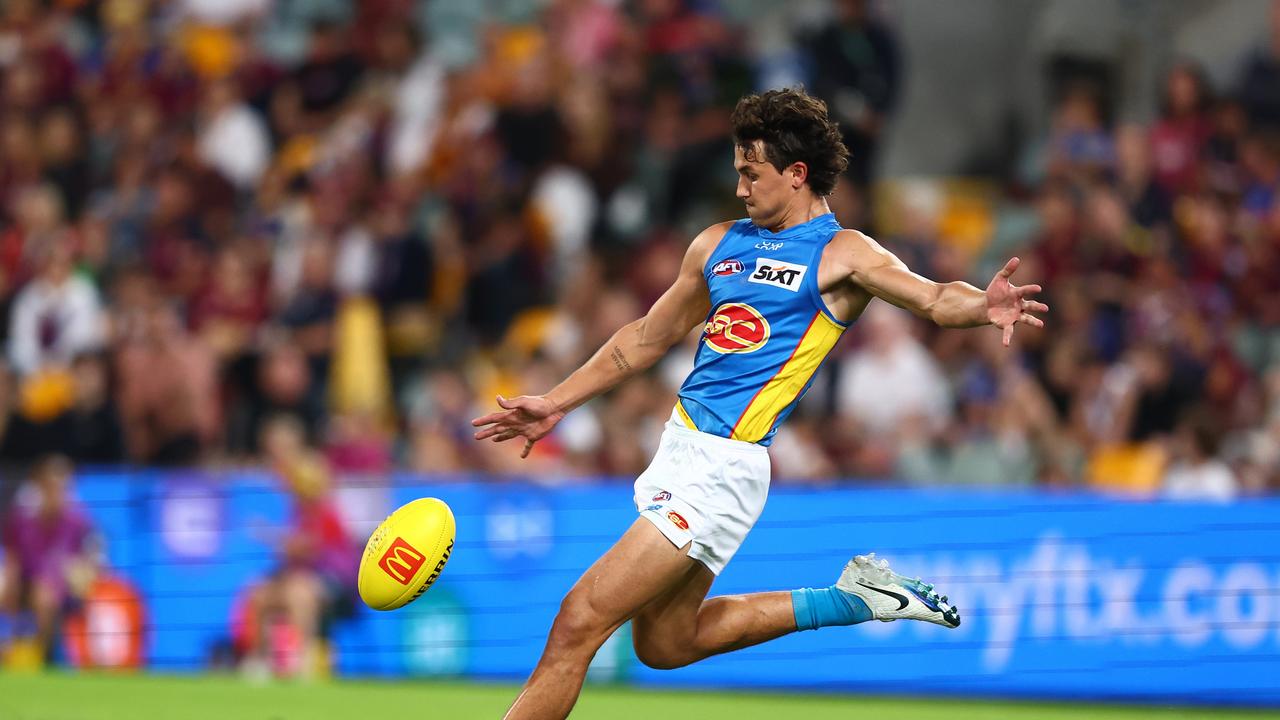 Gold Coast Suns star Wil Powell has been suspended for five matches for a homophobic slur directed at a Brisbane player. Picture: Chris Hyde/AFL Photos/via Getty Images