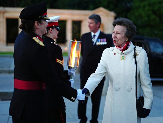 Princess Anne, Princess Royal, President of the Commonwealth War Graves Commission, shakes hands with Brigadier Anna Kimber, Programme Director for D-Day 80, as she arrives for the Commonwealth War Grave Commission's Great Vigil in Normandy, France. Picture: Getty Images