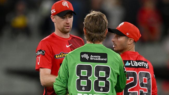 Rogers and Zampa shook hands and had a chat after the match. Picture: Getty Images