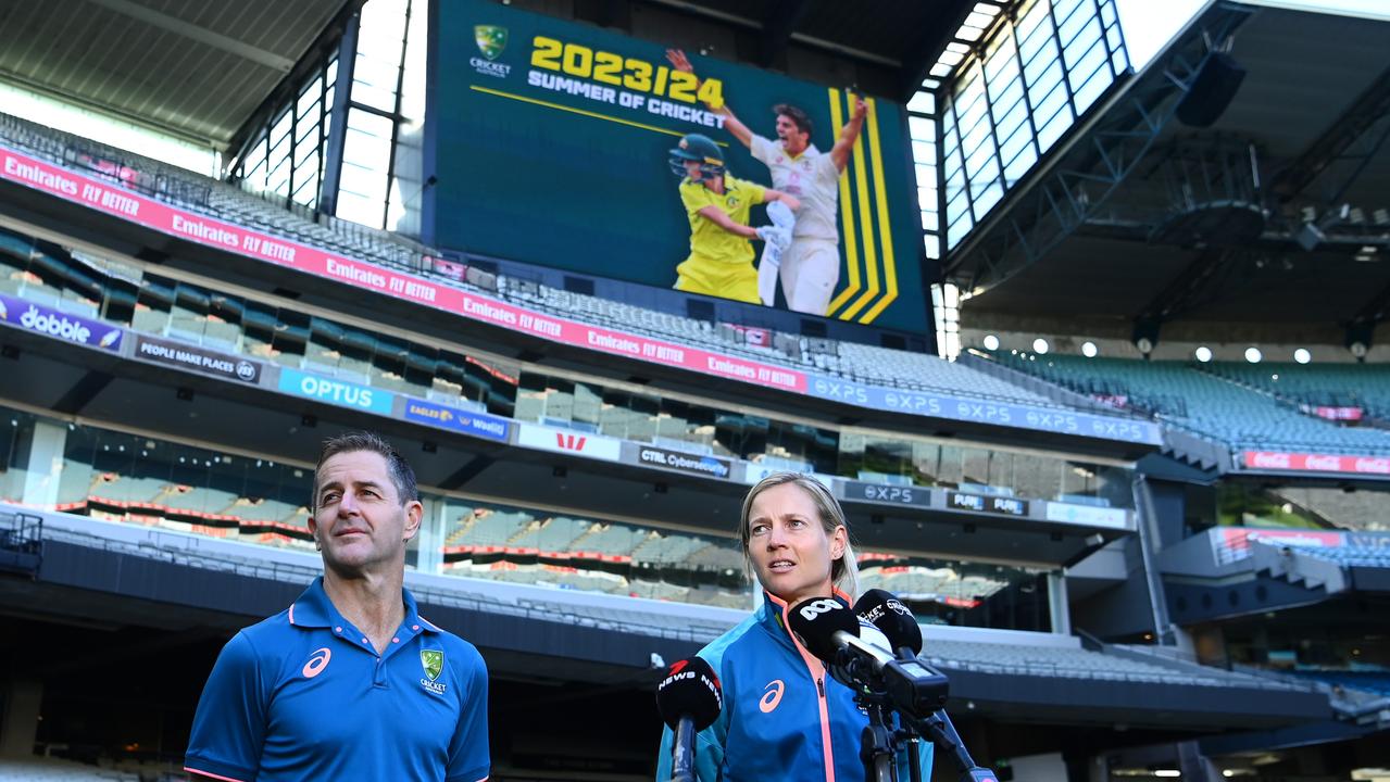 Cricket Australia scheduling boss Peter Roach and Australian captain Meg Lanning, who said scheduling was out of the players’ hands. Picture: Quinn Rooney/Getty Images