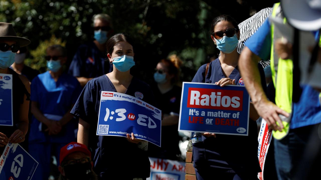 Nurses protested outside the Shoalhaven District Hospital in Nowra as staff throughout the state walk off the job during Covid times. Picture: Nathan Schmidt