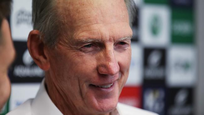 Wayne Bennett was all smiles as his Rabbitohs demolished the Broncos on Friday night at ANZ Stadium. Picture. Phil Hillyard