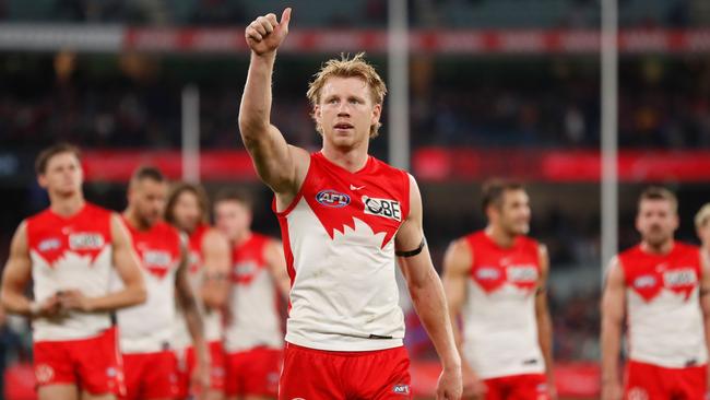 Callum Mills will miss the Swans’ elimination final against the GWS Giants. Picture: Michael Willson / AFL Photos via Getty Images