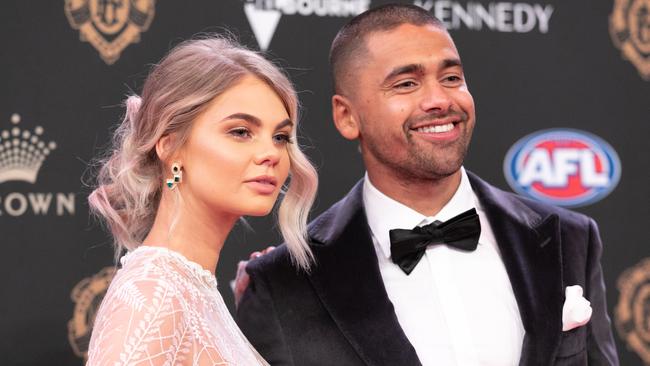 Hill with long-time partner Samantha Dobbs at this year’s Brownlow Medal. Pic: Getty Images