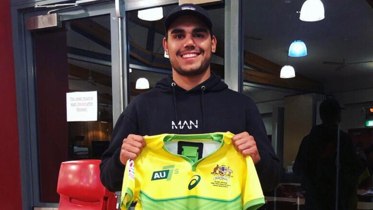 Toowoomba flyer Denzel Burns receives his First Nations Rugby 7s jersey. Photo: Contributed