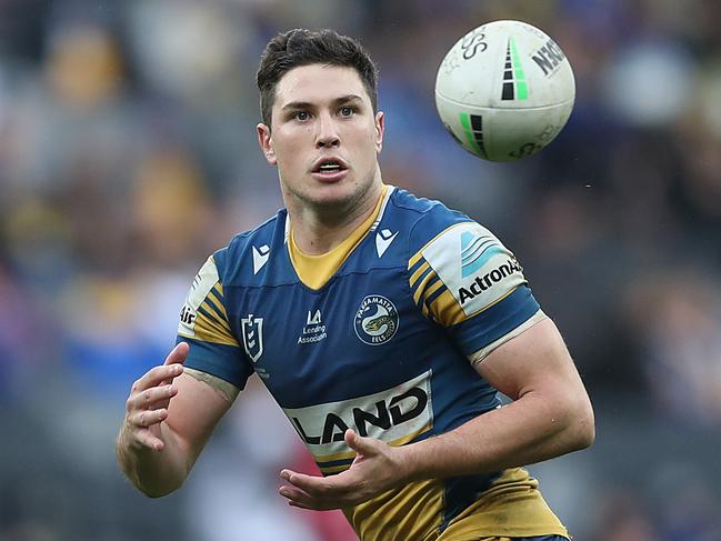SYDNEY, AUSTRALIA - JUNE 20: Mitchell Moses of the Eels in action during the round 15 NRL match between the Parramatta Eels and the Canterbury Bulldogs at Bankwest Stadium, on June 20, 2021, in Sydney, Australia. (Photo by Mark Metcalfe/Getty Images)