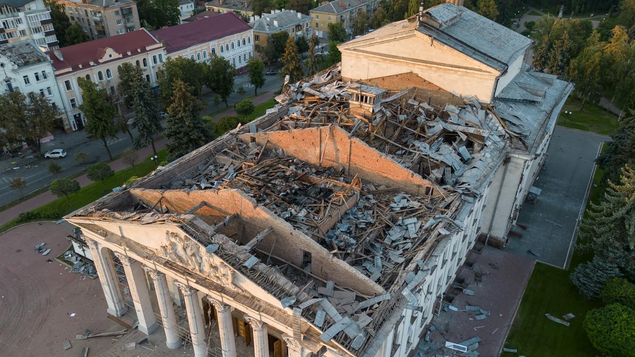 In this aerial image, damage is seen from a late morning missile attack. Picture: Paula Bronstein/Getty Images