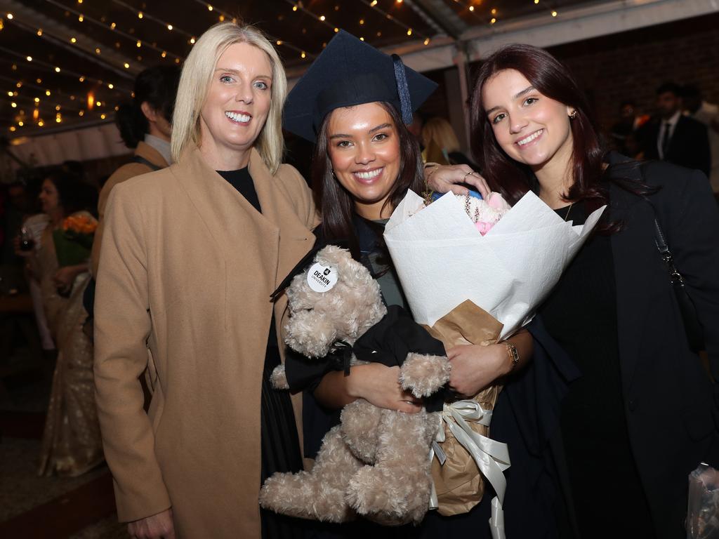 Melissa, Celine and Chanelle Coute. Deakin University graduation arts and SEBE faculty. Picture: Alan Barber