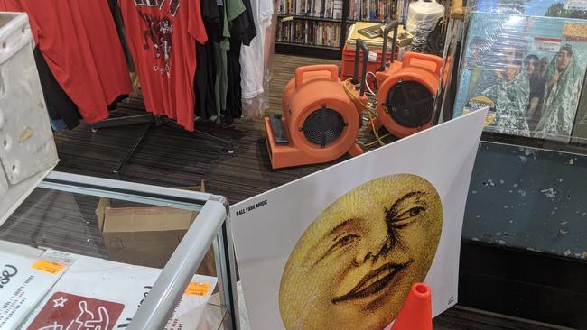 Industrial fans drying out Rocking Horse Records. Picture: Alex Treacy