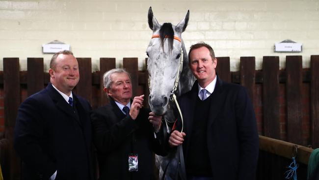 Wayne, John and Michael Hawkes. Picture: AAP/George Salpigtidis