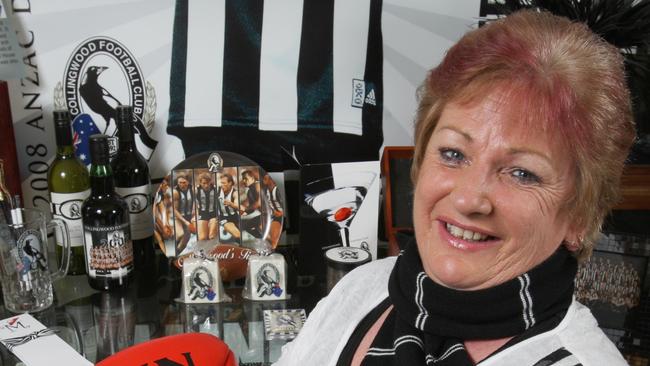 Maureen Johnston Magpies fan. Maureen is geared up for the game against Adelaide on Saturday at the MCG.