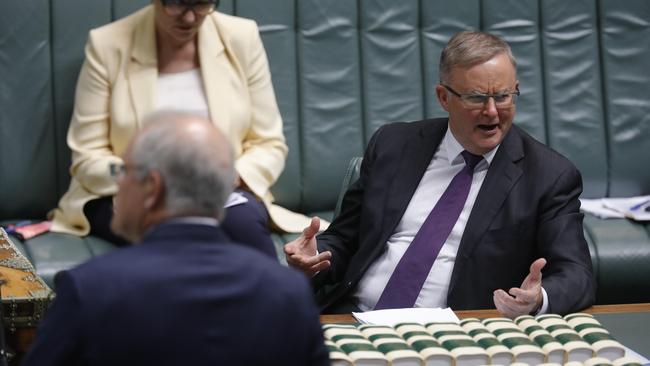 Prime Minister Scott Morrison and Opposition leader Anthony Albanese in Question Time. Picture: Sean Davey