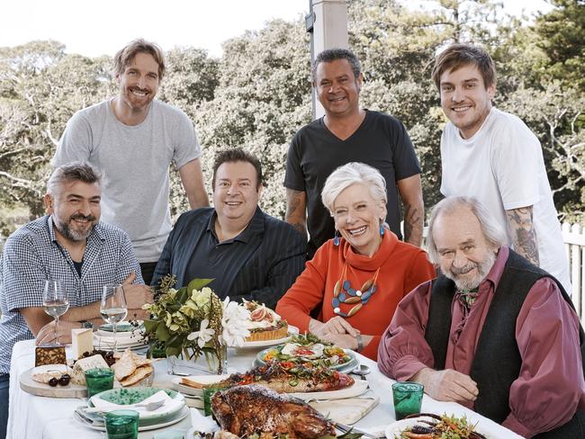 Chefs from The Great Australian Cook Book, screening on the Lifestyle Channel November 2017from left: Frank Camorra, Darren Tbertson, Peter Gilmore, Clayton Donovan,  Maggie Beer, Matt Stone, Peter Russell Clarke, Matt Stone. Picture:  Nick WilsonSupplied