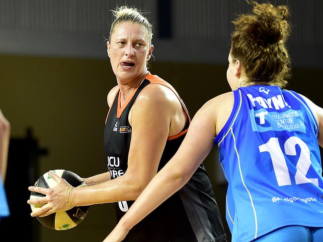 The legendary Suzy Batkovic in action for the Townsville Fire against Bendigo Spirit last season.