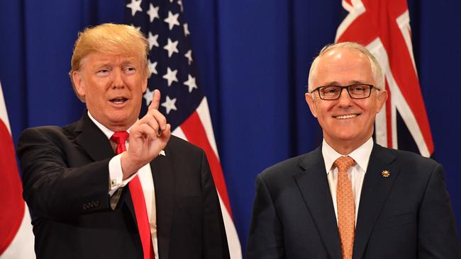 President Donald Trump with Mr Turnbull at a trilateral meeting with Japanese President Shinzo Abe in November. Picture: Mick Tsikas