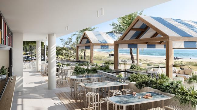 Artist impression of KTQ's Kirra Point precinct development, featuring the new-look Kirra Beach Hotel and Kirra Beach House