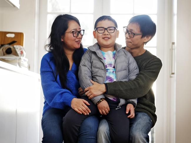 Issac back at his Sydney home with mum Karol and dad Ricky. Picture: Sam Ruttyn