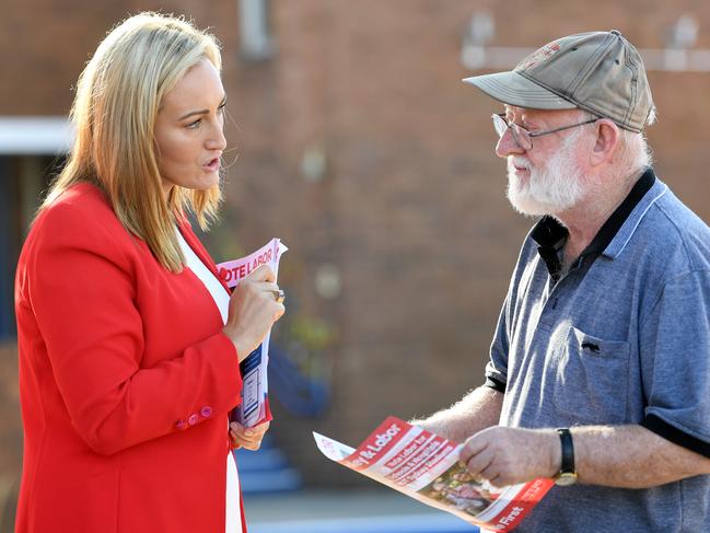 Marjorie O'Neill spoke with residents at South Coogee Public School during Saturday’s election. Picture: Tracey Nearmy