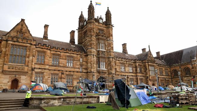 The pro-Palestine encampment protest at the University of Sydney. Picture: NewsWire / Damian Shaw