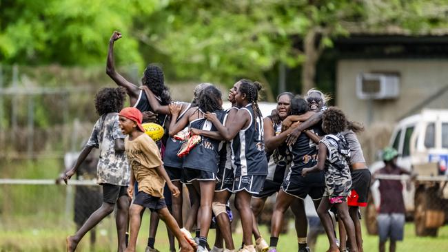 History was made as the Muluwurri Magpies beat the Tapalinga Superstars in the inaugural 2023 Tiwi Islands Football League women's grand final. Picture: Patch Clapp / AFLNT Media