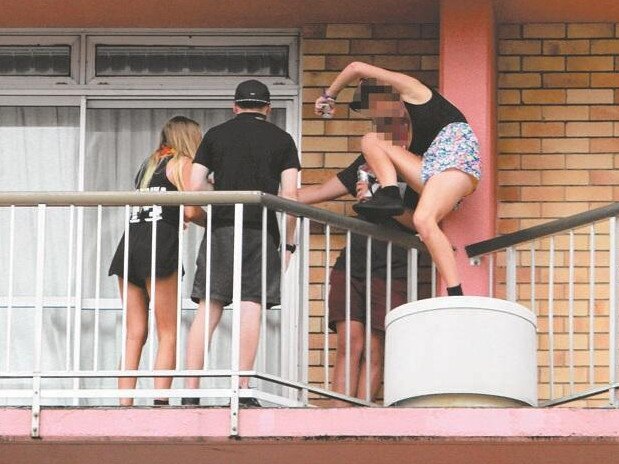 Schoolies balcony-hopping at a Surfers Paradise hotel.