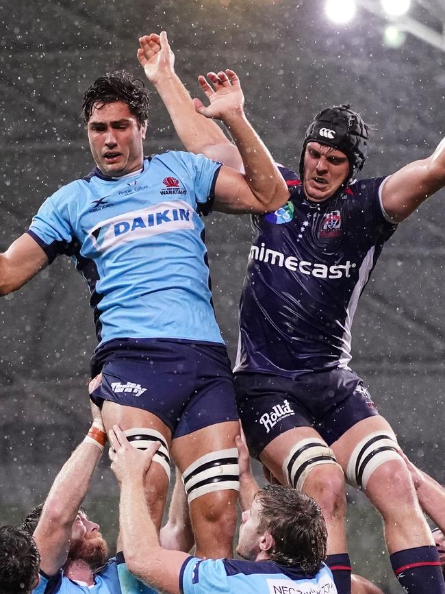 Rob Simmons in action for the Waratahs (left). Picture: AAP/Scott Barbour