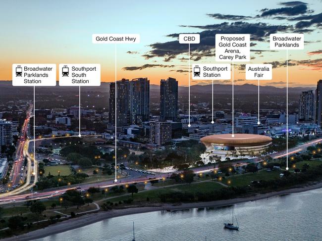 Artist impression of the proposed Gold Coast Arena boutique stadium at Carey Park, Southport. Picture: Supplied by Gold Coast City Council