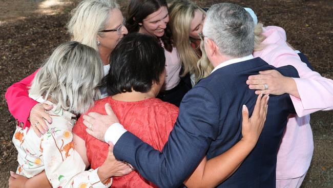 Labor senator Murray Watt greets Queensland Labor’rs election winners in Queensland, a state where Labor has struggled, on Sunday morning. Picture Lachie Millard / NewsWire