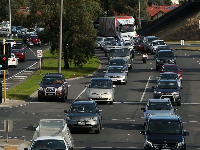 Traffic on Pascoe Vale Road outside Broadmeadows Station on Tuesday, June 25, 2019, in Broadmeadows, Victoria, Australia. Picture: Hamish Blair