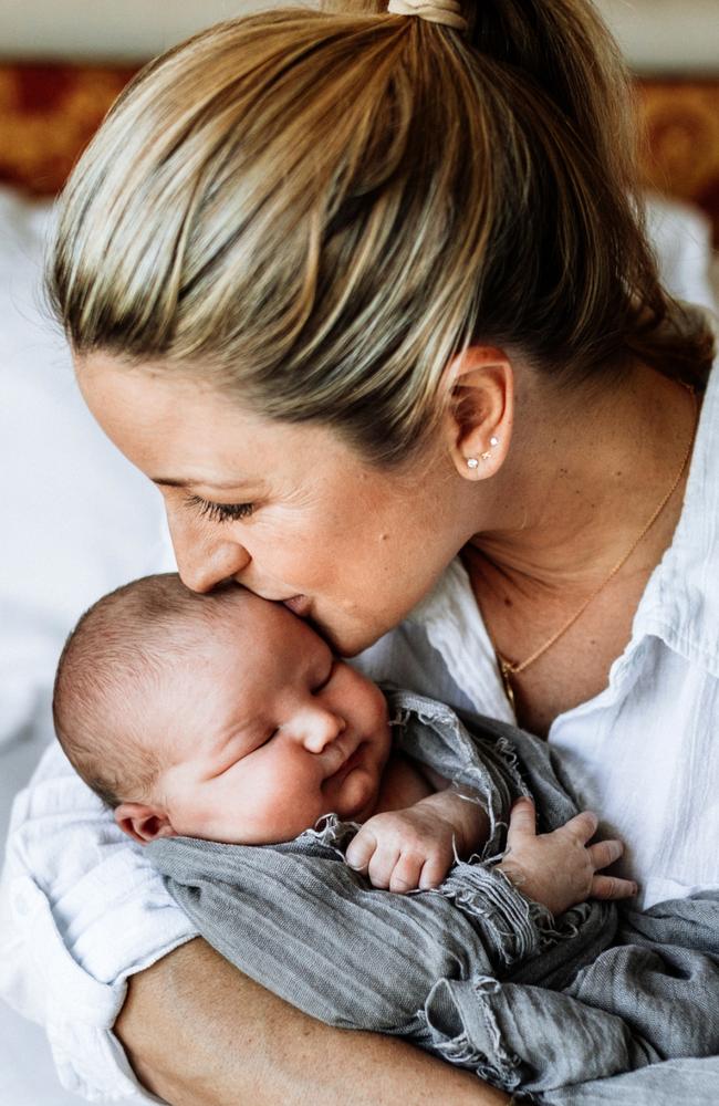 Liz Cantor with her newborn baby Fin.