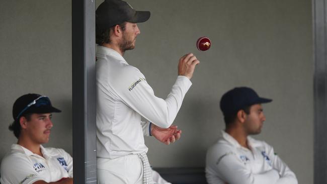 Cricket GCA1: North Geelong v Lara. Rain delay players waiting for the game to re start Picture: Mark Wilson