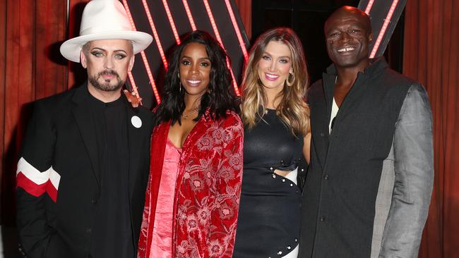 The 2017 Voice coaches: Boy George, Kelly Rowland, Delta Goodrem and Seal.