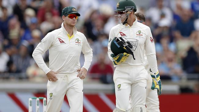 Steve Smith speaks to Tim Paine of Australia during day three of the Edgbaston Ashes Test. Picture: Getty Images