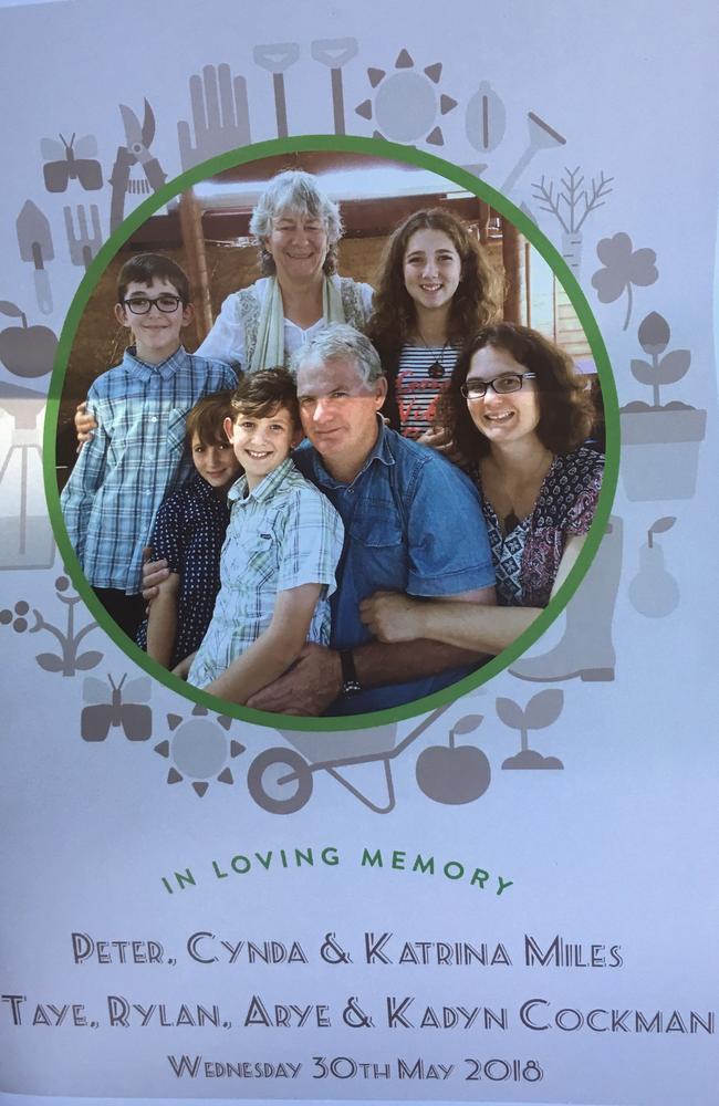 The cover of the funeral booklet handed out in the second service for the Miles/Cockman family. Picture: Brendan Foster.