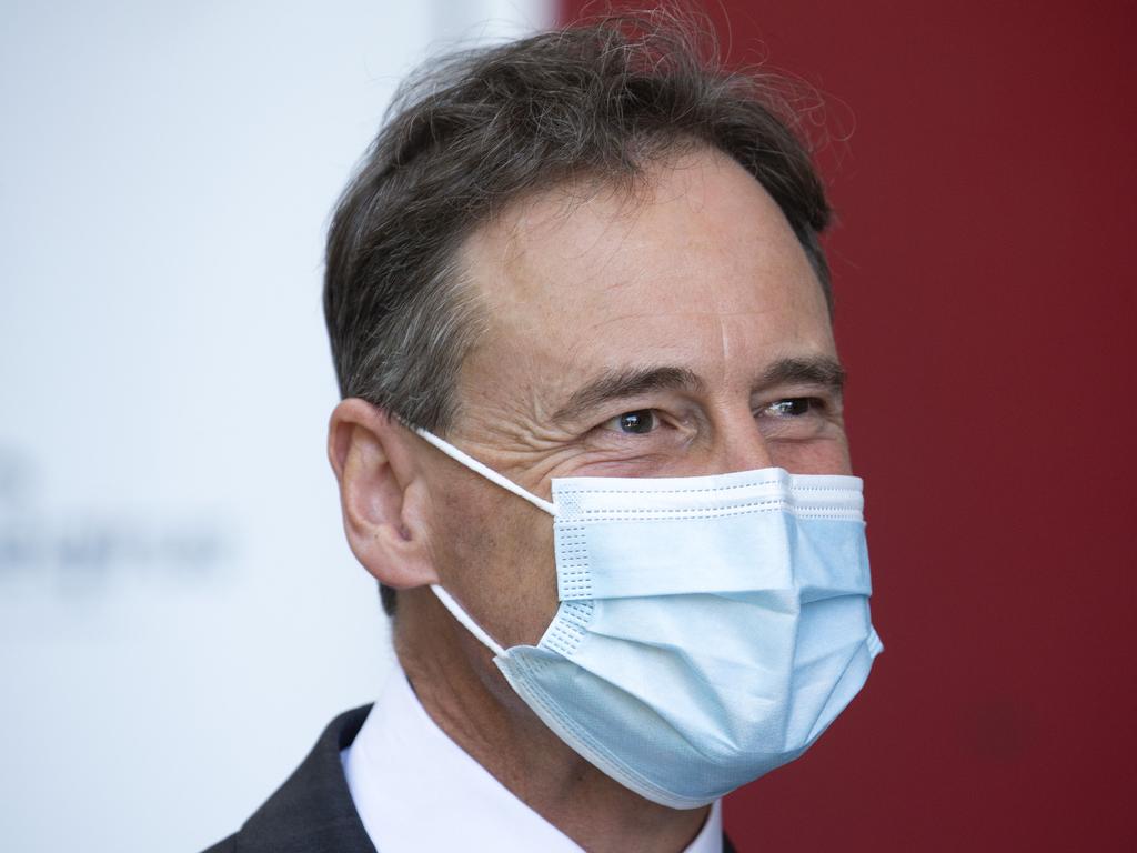 Health Minister Greg Hunt was in Melbourne on Monday for the announcement of a new $1.8 billion vaccine manufacturing plant that would help secure the nation against future pandemics and flu seasons. Picture: NCA NewsWire / Sarah Matray